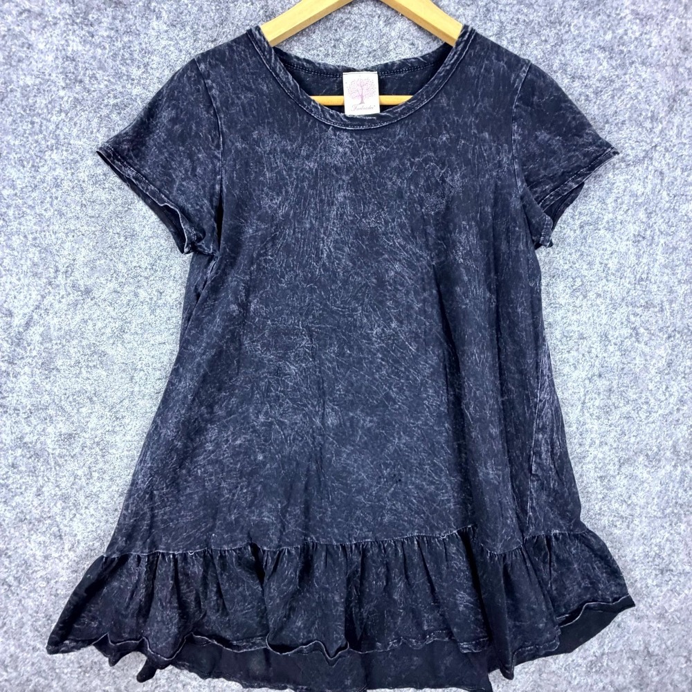 Freeloader Tunic Top Dress Womens Medium Black‎ Oversized Ruffle Hem Acid Wash